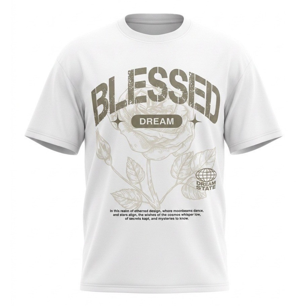 NovaMen Blessed Dream Rose Graphic Tee White Short Sleeve Cotton Shirt Small